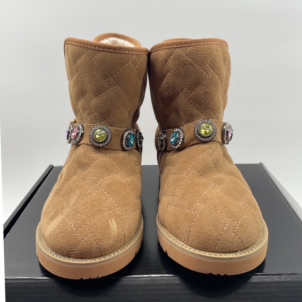 Kurt Geiger London Kids Quilted Suede Crystal Buckle Ankle Boots Tan